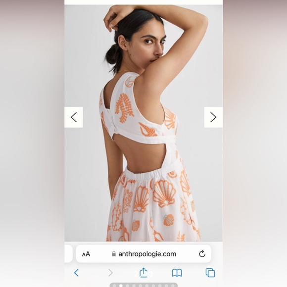 Maeve Embroidered Shell Midi Sundress - White and Orange - Picture 2 of 10